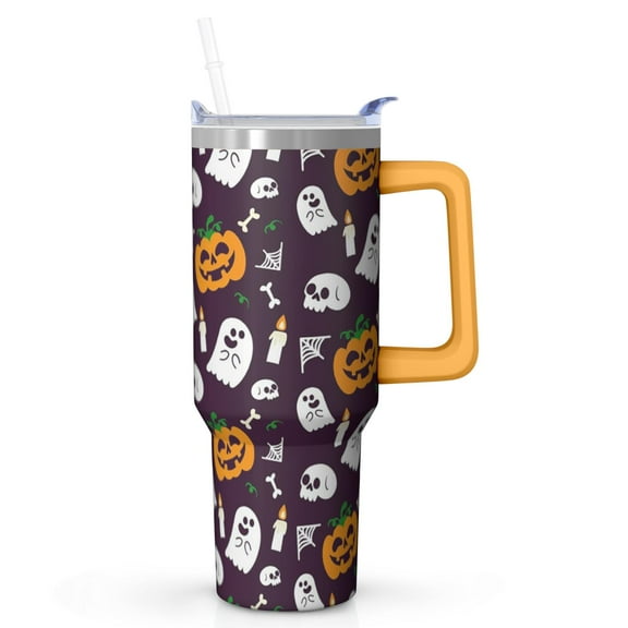 40 Oz Halloween Tumbler with Handle and Straw, Pumpkin Ghost Insulated Water Bottle Tumbler, Halloween Birthday Gifts for Women Adults Teenagers