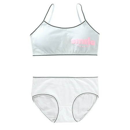 

Teens Girls 2Pcs Underwear Set Smile Letters Padded Cami Training Bra and Panty