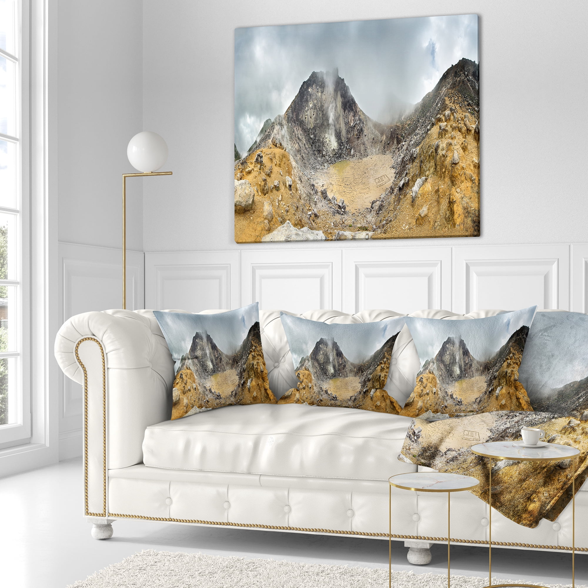 Designart Volcano Panorama with Dramatic Sky - Landscape Printed Throw Pillow - 16x16