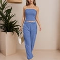 thumbnail image 4 of Czanzd Women's Striped Tube Top and Wide Leg Pants 2 Piece Outfit Set,XS,Blue, 4 of 8