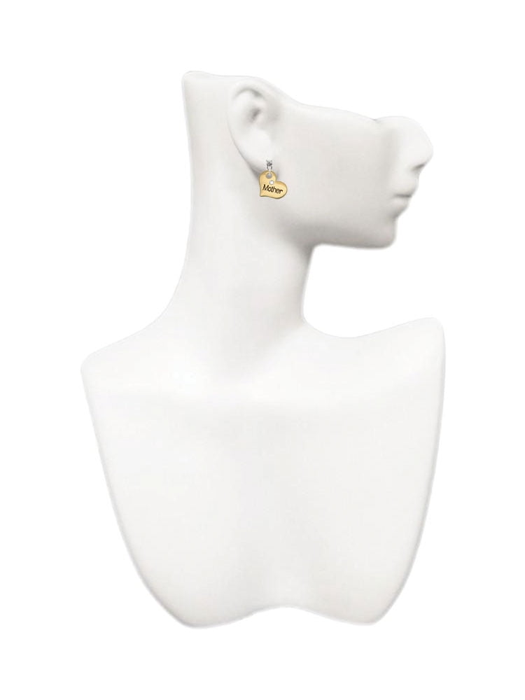 Goldtone Large Mother Heart with Crystal - Red Crystal Post Earrings