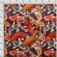 thumbnail image 3 of oneOone Cotton Flex Maroon Fabric Koi Fish Ocean Sewing Material Print Fabric By The Yard 40 Inch Wide, 3 of 4