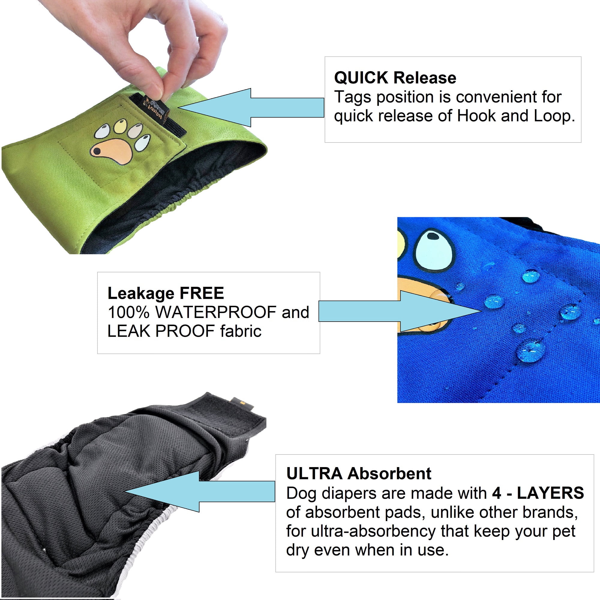 Pack of 6 Male Dog Diapers Belly Band Wrap Waterproof Leak Proof Washable