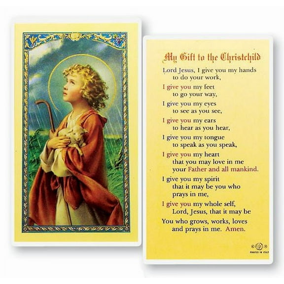 My Gift to The Christ Child Laminated Catholic Prayer Holy Card with Prayer on Back, Pack of 25