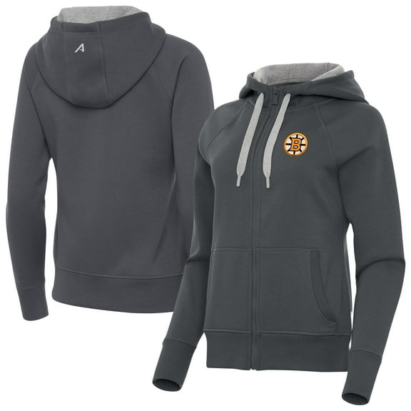 Women's Antigua Charcoal Boston Bruins Victory Full-Zip Hoodie