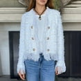 thumbnail image 2 of Shadoumai Womens Long Sleeve Open Front Cropped Fringe Trim Jacket Work Office Casual Blazer Fashion Fuzzy Coat Jacket, 2 of 6
