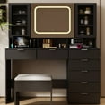 thumbnail image 1 of Ktaxon Large 47.24" Makeup Vanity Table Set with Hidden Storage, 7-Drawer Dressing Table, Bedroom Makeup Table, Black, 1 of 12