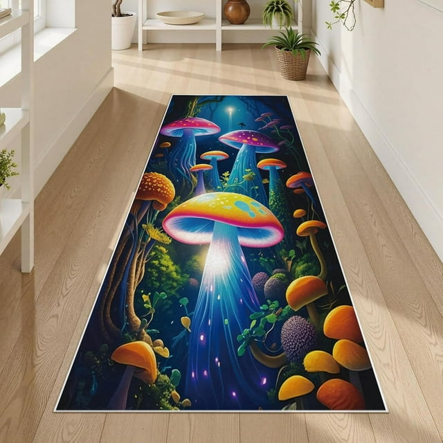 Mushroom Hallway Carpet 2x3ft Cartoon Mushroom Running Track Carpet Forest Fairy Tale Running Rug Magic Fairy Tale Washable Soft Children's Playroom, Bedroom Non-Slip Pad