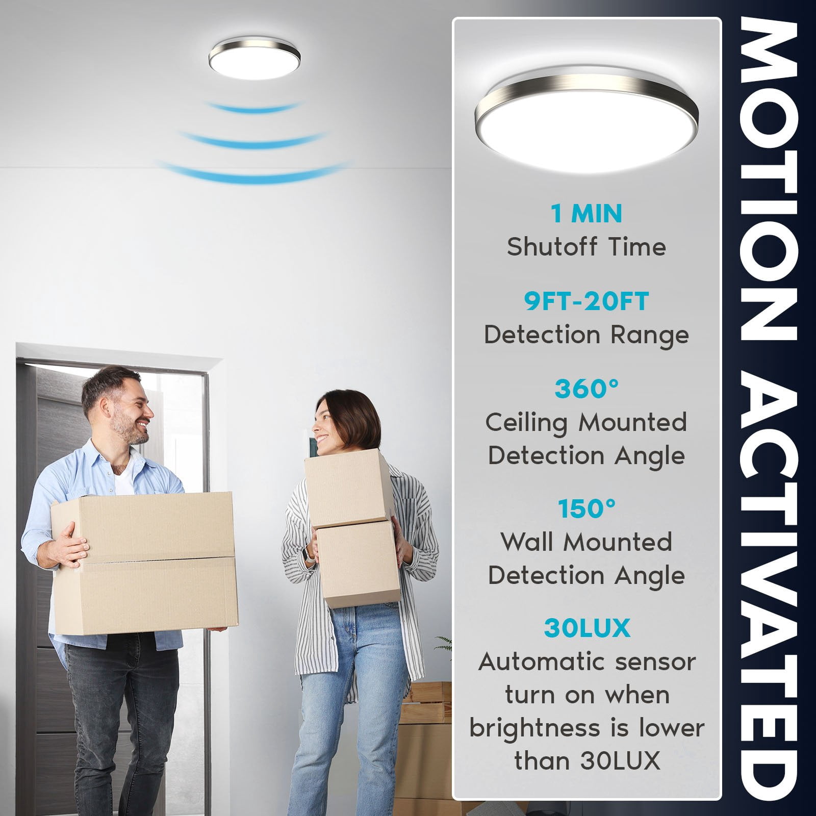 Luxrite Motion Sensor LED Flush Mount Ceiling Light, 11 Inch, 5CCT 2700K-5000K, 16W, 1200 Lumens, ETL