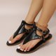 thumbnail image 1 of Sandalias de playa para mujer Sandalias planas con correa de hebilla de color sólido para zapatos de playa de verano, 1 of 4