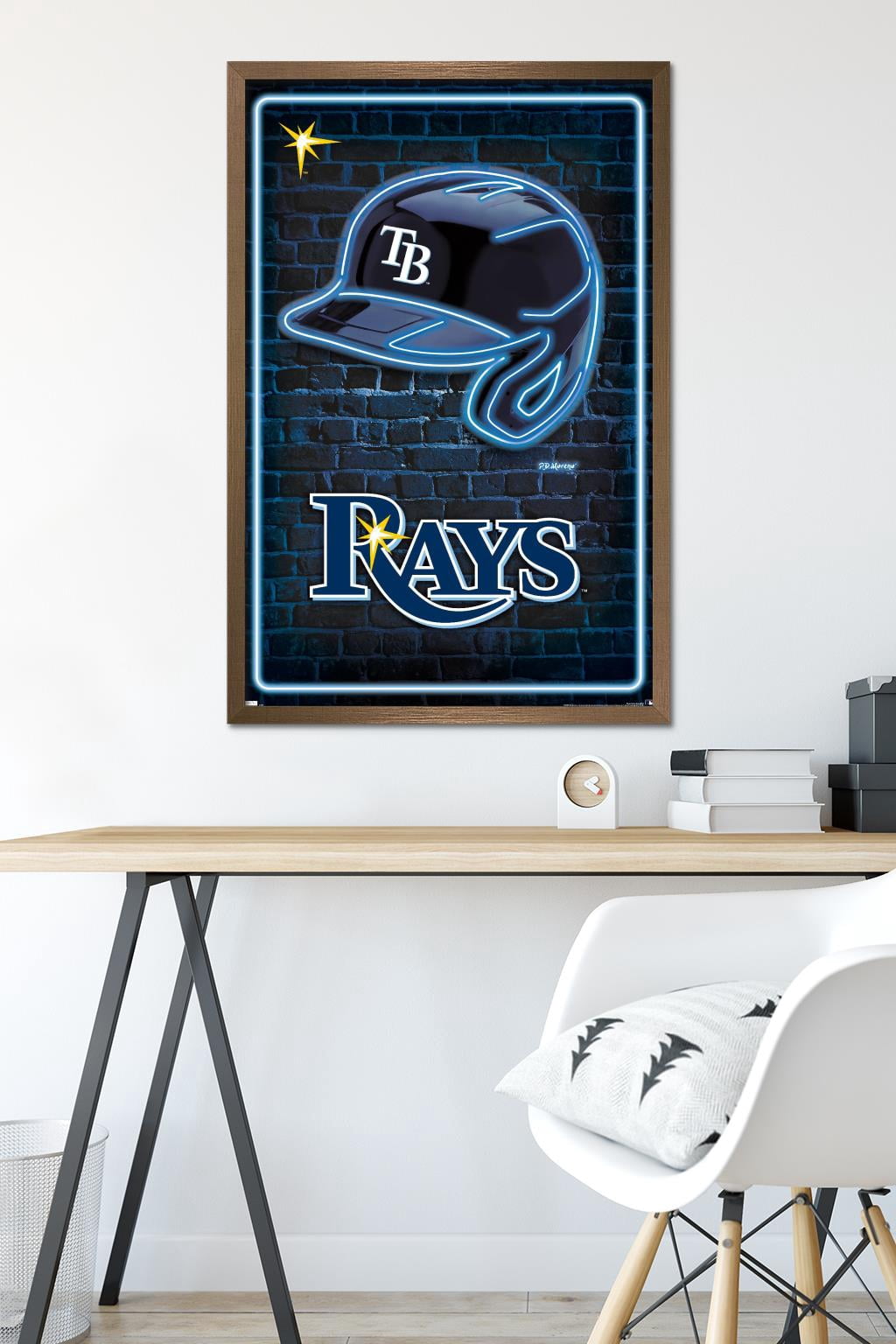 MLB Tampa Bay Rays - Neon Helmet 23 Wall Poster, 22.375" x 34" Framed