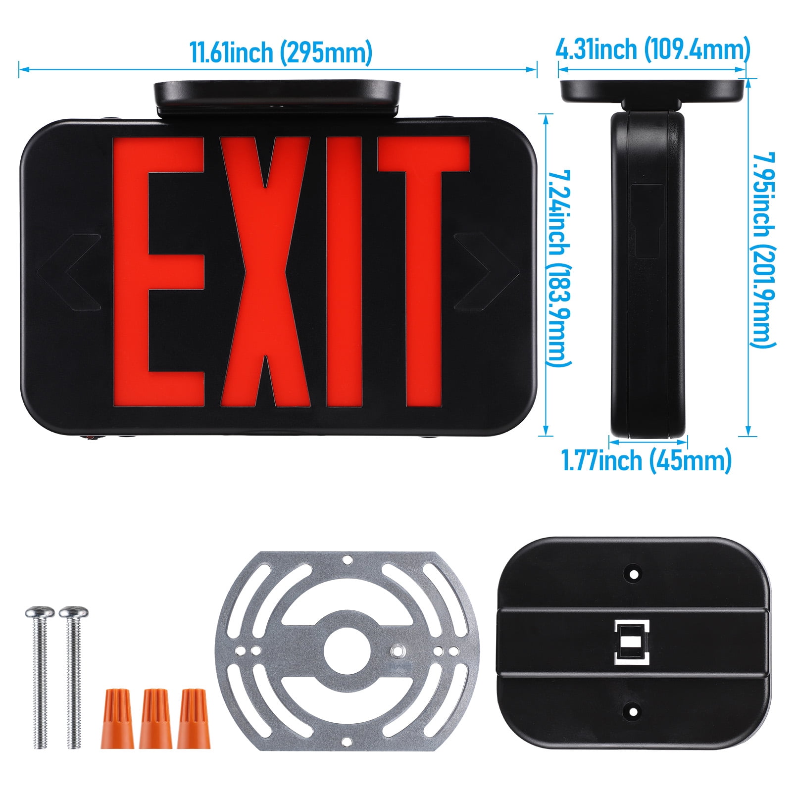 2 Pack LED Emergency Exit Sign with Battery Backup, Double Sided Red Letters Exit Lights, AC 120/277V, Damp Location, Black