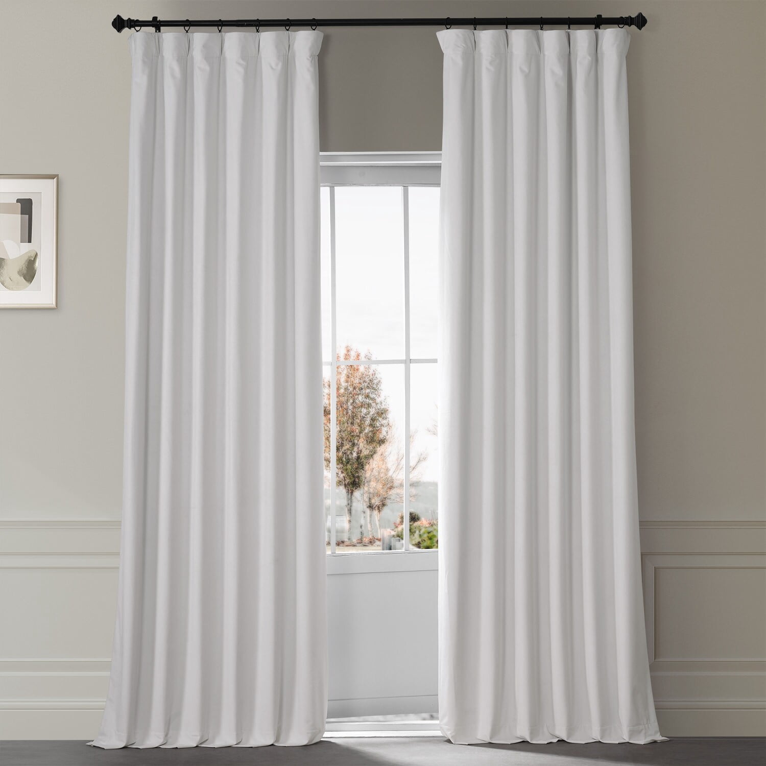 Half Price Drapes Signature Misty White Plush Velvet Hotel Blackout Curtains (1 Panel), 50W X 96L