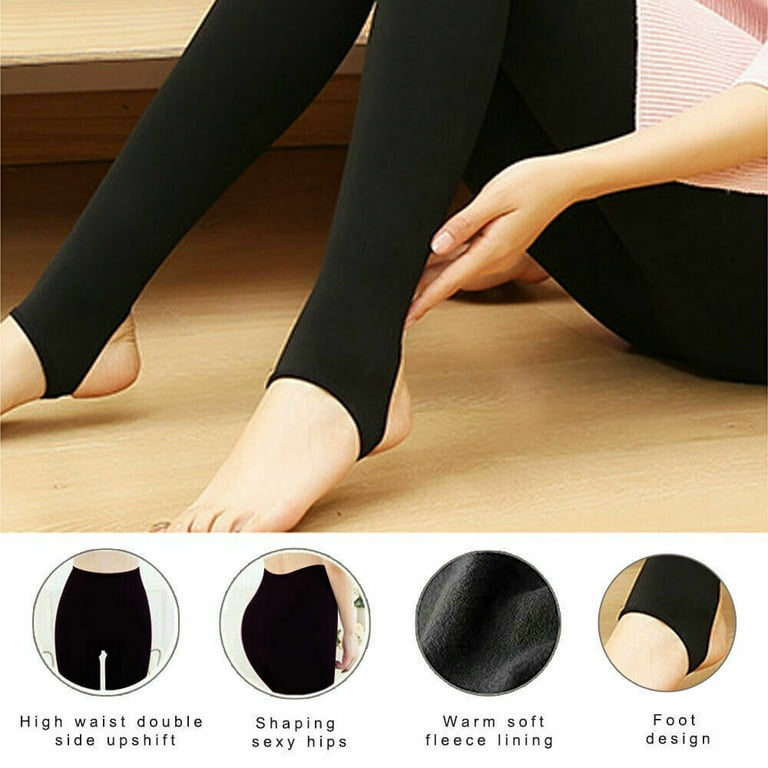 Winter Pants Fleece Lined Leggings for Women High Waisted Thermal Seamless  Warm, Step on the Foot, Black 