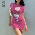 thumbnail image 1 of Nuevo vestido de fiesta mini de verano de Hello Kitty para mujer 2024 ajustado a la cadera sexy ceñido Y2K manga corta cuello redondo vestidos de dibujos animados ropa, 1 of 2