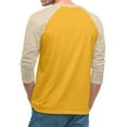 thumbnail image 5 of Men's Long Sleeve Round Neck Contrast Color Raglan Three Quarter Sleeve T-Shirt Top for Spring Fall Athleisure,Yellow,XL, 5 of 8
