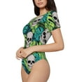 thumbnail image 2 of Easygdp Skull and Palm Leaves Women's One-Piece Swimsuit Slim Fit Crew Neck Bodysuit Athletic Swimwear with Concealed Buckle - Small, 2 of 9