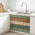 thumbnail image 3 of Farmhouse Dark Sage Green Brown Cabinet Curtains 28"W x 35"L, Vintage Wooden Striped Under Sink Skirt for Bathroom Vanity Kitchen Self Adhesive, Dust-Proof Privacy Curtain for Closet Shelves, 3 of 9