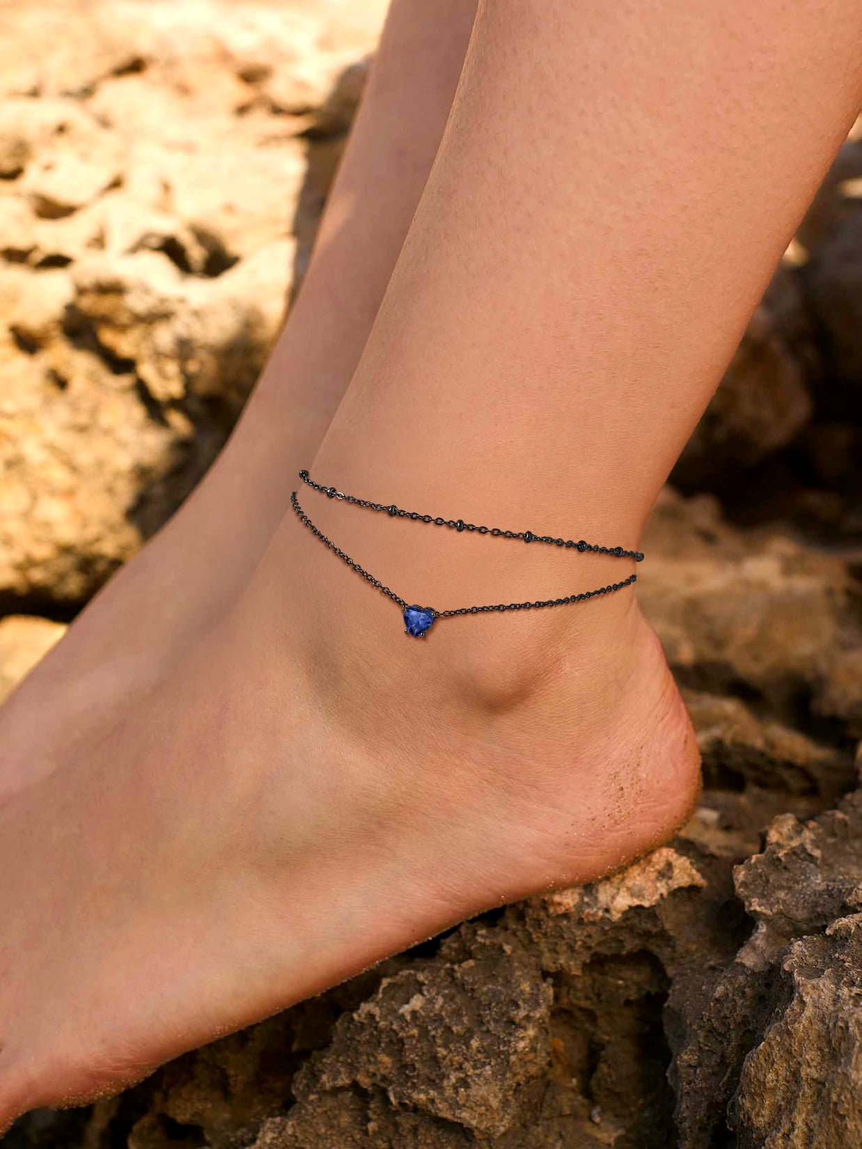 Suplight 925 Stelring Silver Birthstone Crystal Anklet Dainty Chain Anklet Bracelets for Women
