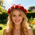 thumbnail image 4 of Elegant Flower Crown Hair Accessory with Lifelike Artificial Roses and Green Leaves, Perfect for Festivals, Weddings, Parties, Photoshoots, and Special Celebrations, 4 of 5
