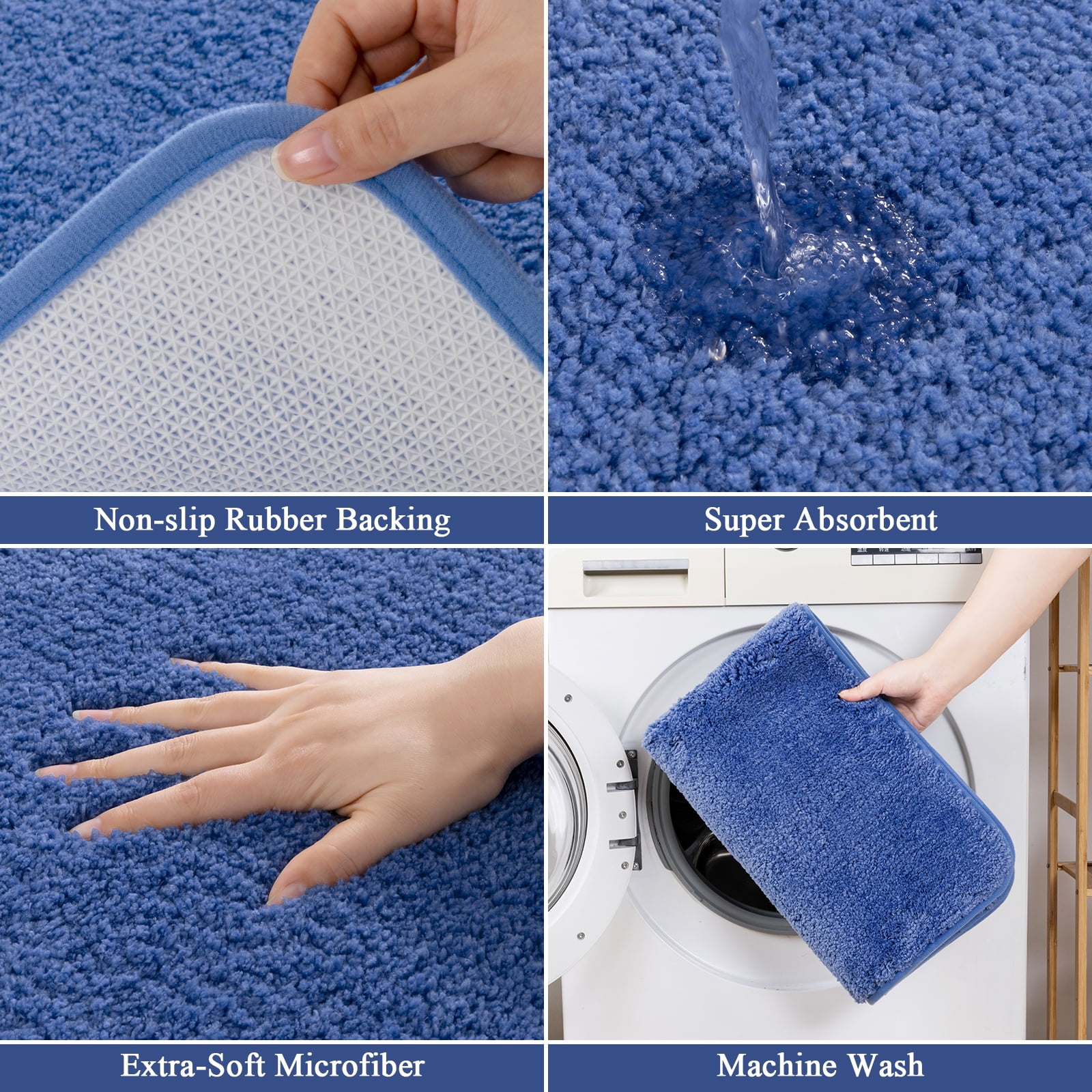 ‌Ileading 16-Piece Shower Curtain Set with Rugs, Waterproof Waffle Shower Curtain & Soft Non-Slip Bath Rugs with 12 Hooks, Blue Bathroom Sets