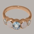 thumbnail image 5 of LBG British Made 18k Rose Gold Womens Ring Natural Aquamarine & Opal Band Ring - 33 size options - Size 7.5, 5 of 6