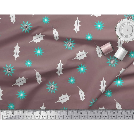 Soimoi Rayon Fabric Star & Holly Leaves Print Sewing Fabric Yard 42 Inch Wide