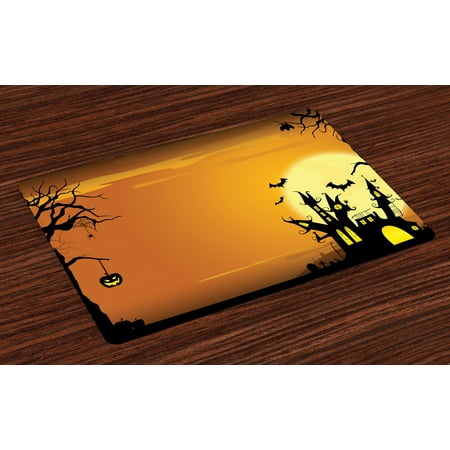 Halloween Placemats Set Of 4 Gothic Haunted House Bats Western