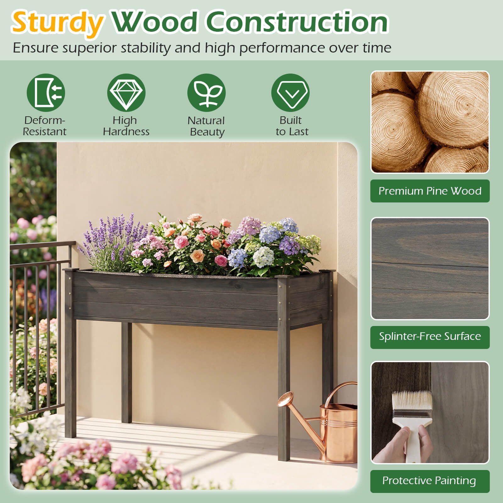 Costway Wooden Raised Vegetable Garden Bed Elevated Grow Vegetable Planter Gray