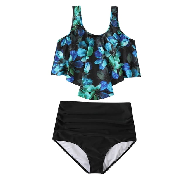 Moda mujer sexy sin espalda impreso volantes traje de baño bikini split traje de baño Fridja nalpqowj57470
