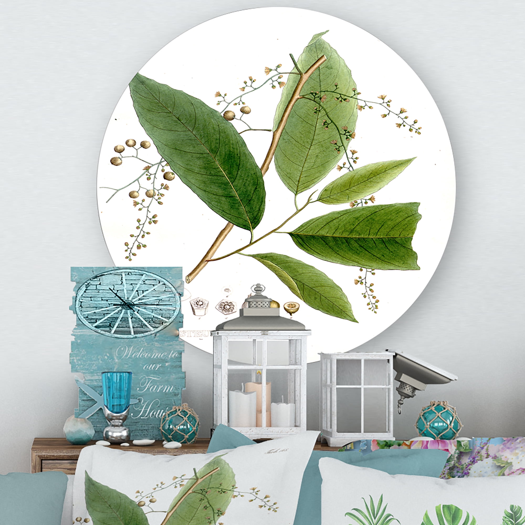 Designart 'Ancient Brazilian Plant I' Traditional Circle Metal Wall Art 11x11 - Disc of 11