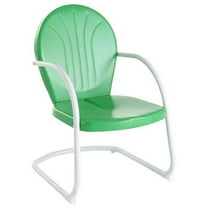 Maykoosh Retro Renaissance Outdoor Metal Armchair With White Gloss Finish Legs, Green Gloss Seat Finish, Retro Patio Furniture, Powder-Coated Finish, 28.20 x 22.00 x 33.25 Inch