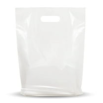 White Merchandise Plastic Shopping Bags - 100 Pack 12" x 15"with 1.25 mil Thick - Die Cut Handles - Perfect for Retail Shops, Party Favors, Birthdays, Children Parties - Color White - 100% Recyclable