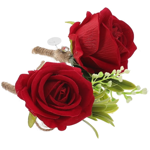 PAMINGONO 2Pcs Corsages for Wedding Red Silk Flower Elegant Groom Accessory