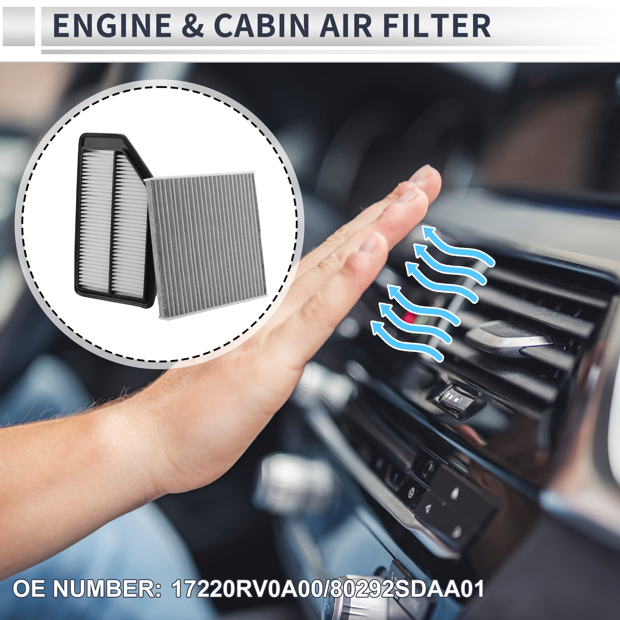 Unique Bargains Engine Cabin Air Filter Combo Set Filter Kit Air Filter Cleaner Element No.17220RV0A00/80292SDAA01 for Honda Odyssey 3.5L 2011-2017 1 Set
