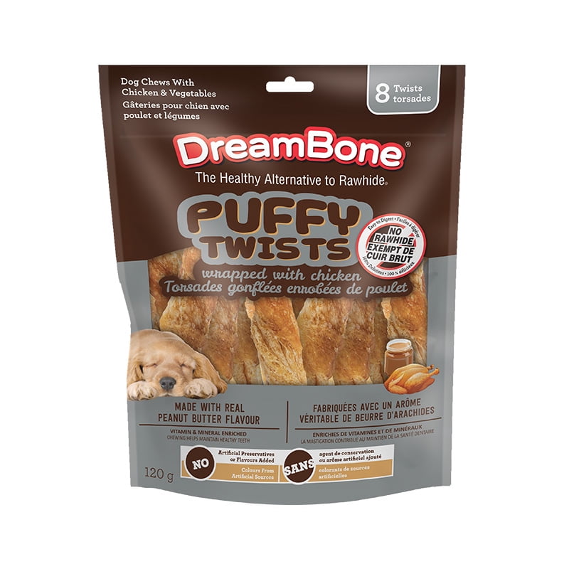 DreamBone Puffy Twists Wrapped with Chicken and Made with Real Peanut Butter Flavour, Treat Your Dog to a Delicious Rawhide-Free Chew, For All Dogs 14 kg