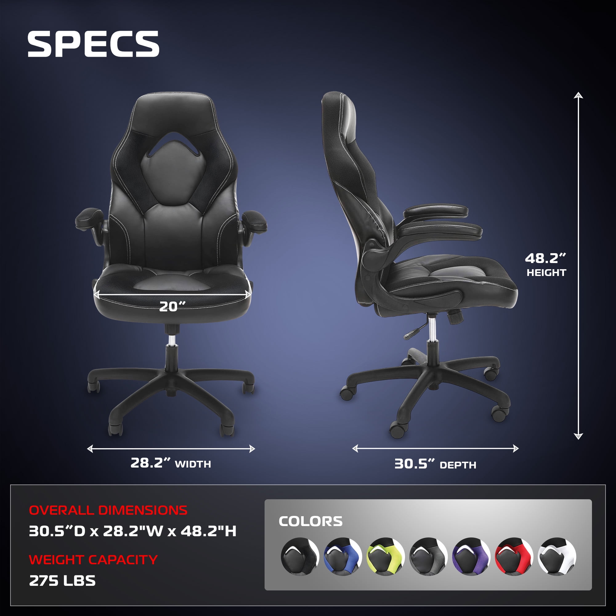 RESPAWN 3085 Ergonomic Gaming Chair for Adults, High Back Office Chair with Headrest and Flip Up Arms, Leather Racing Style Gaming Seat with Lumbar Support, Video Game Computer Desk Seat - Black