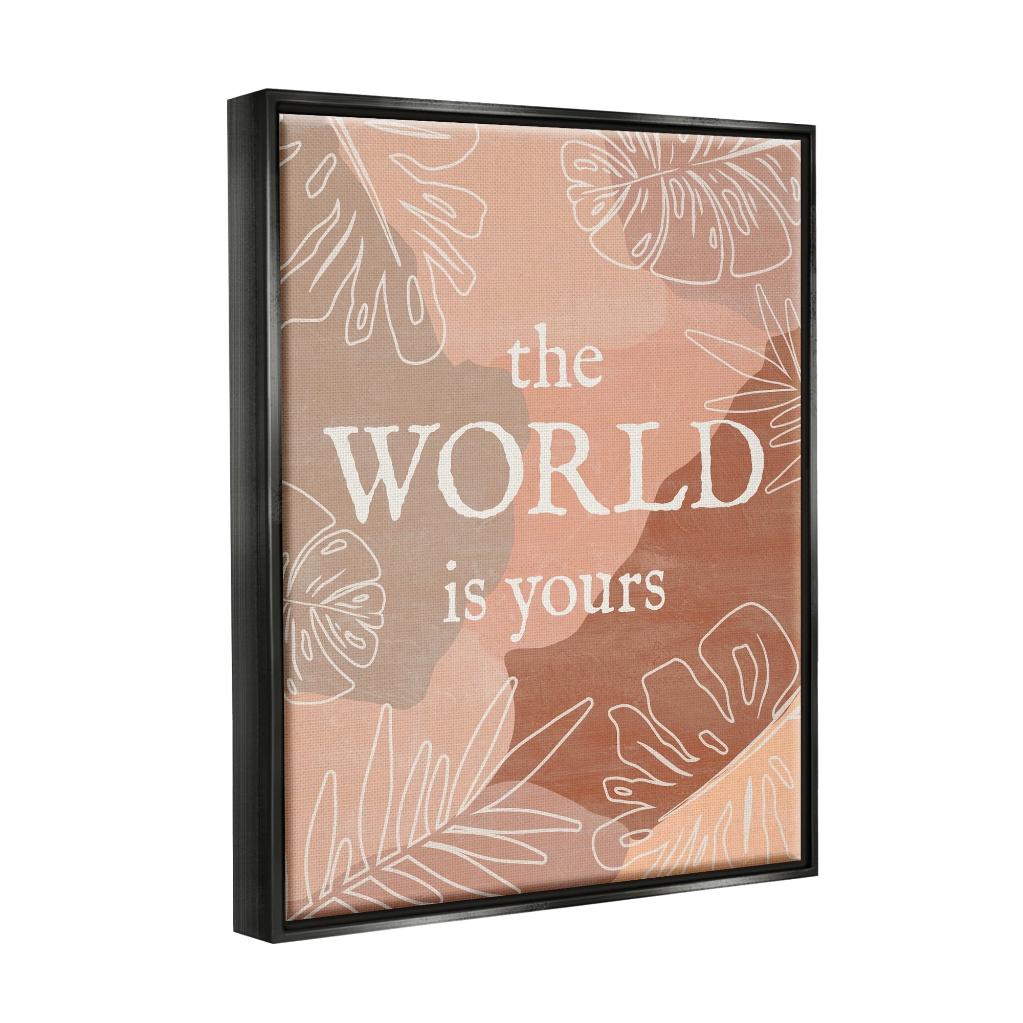 Stupell Industries World Is Yours Monstera Plant Boho Blocked Shapes Jet Black Framed Floating Canvas Wall Art, 16x20, by Natalie Carpentieri