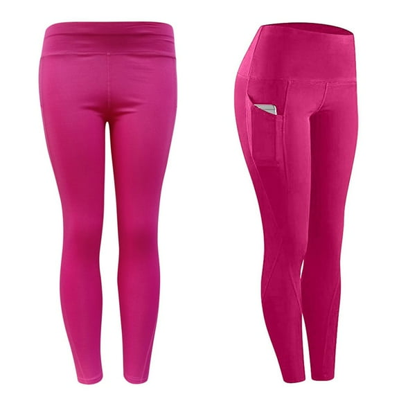 ICQOVD Women Pants Clearance Women Workout Out Pocket Leggings Fitness Sports Running Yoga Athletic Pants Rollbacks Hot Pink