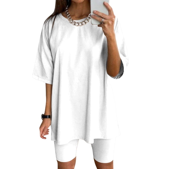 Riforla Womens Two Piece Outfits Short Sleeve Tops Short Pants Running Yoga Sport Sets White S