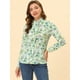 thumbnail image 3 of Camisa de manga larga Allegra K con cuello simulado y volantes botones florales para mujer Verde XL, 3 of 5