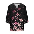 thumbnail image 4 of Xuyuer Women's 3/4 Length Sleeve Tops V Neck Casual Vacation Loose Fit S-5XL Ruffle Cuffs Shirts Dressy Flowy Tunic Tops Hawaiian Shirts Summer Floral Printed Shirt Casual Soft Tunic Tops, 4 of 5