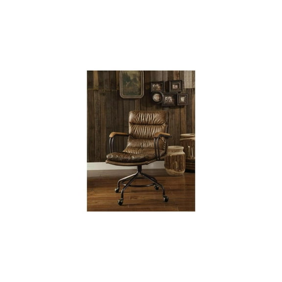 HomeStock Rustic Recluse Executive Office Chair - 22"x26"x36.22" - Vintage Whiskey Top Grain Leather, Padded Seat, Metal Base with Casters