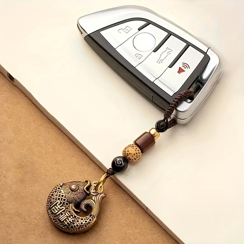 Brass Auspicious Fish Men's Key Ring -Royal Palace Style Pure Copper Car Key Ring, with complex host design S, Car Key Ring Accessories,Fish