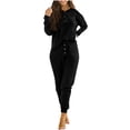 thumbnail image 2 of Women's 2 Piece Outfits Casual Waffle Knit Long Sleeve Henleys Top and Sweatpants Set Tracksuit 2023 Fall Clothes Pajama Loungwear Matching Sets, 2 of 7
