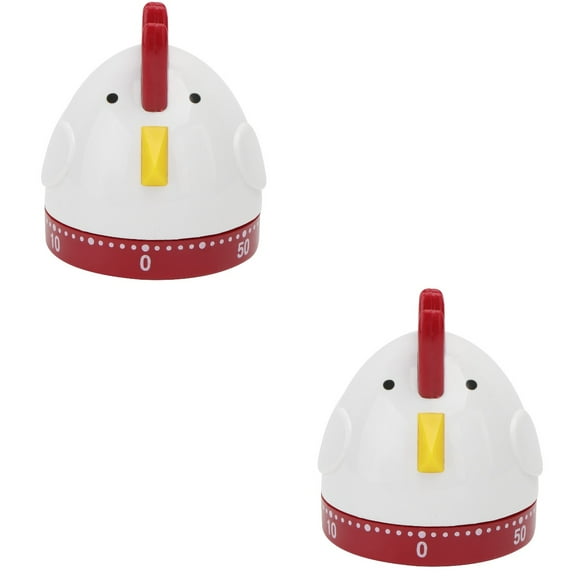 HOMEMAXS 2-Pack Rooster Shaped Mechanical Timer Kitchen Timer White for Cooking Baking and Time Management