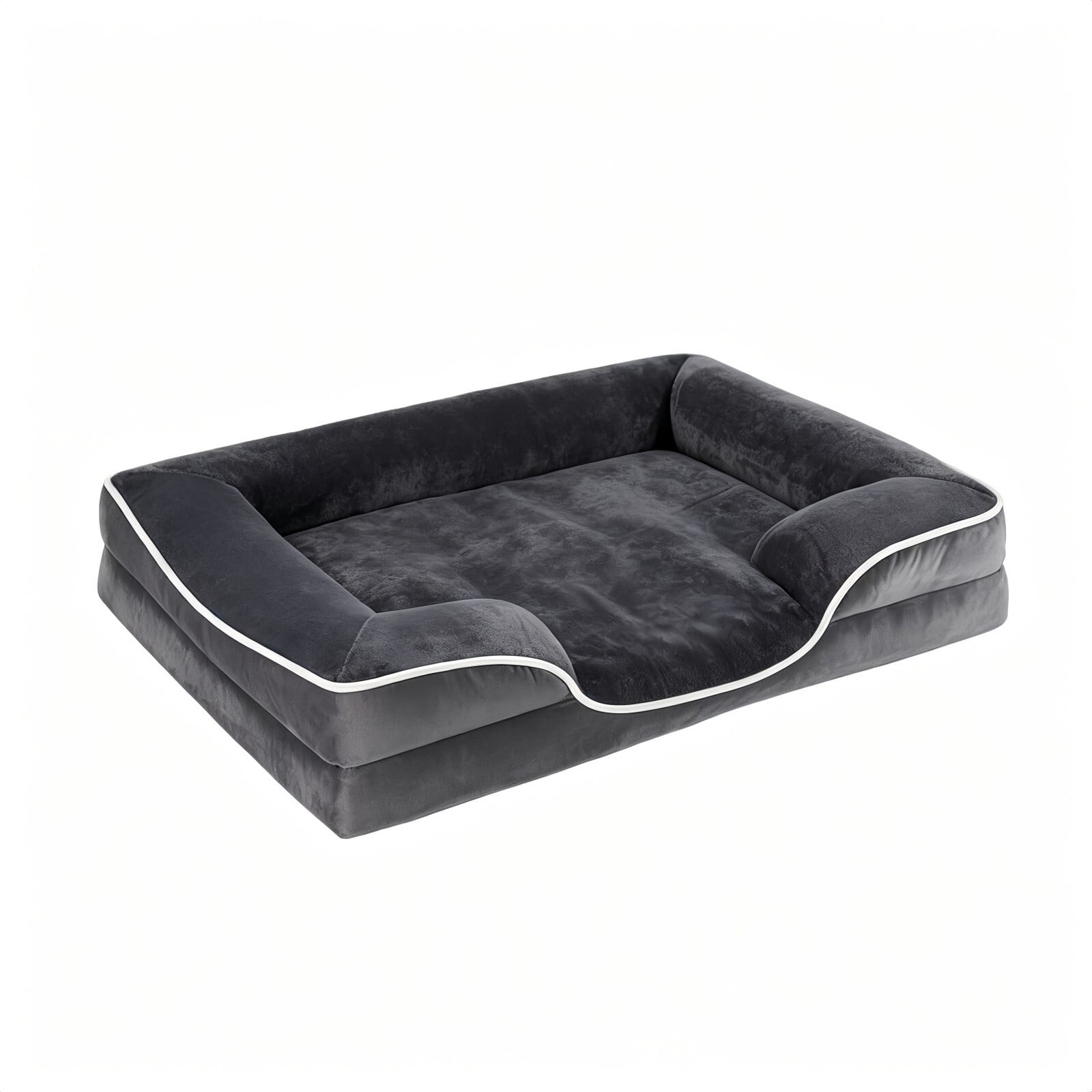 Kelno 42"x32" Orthopedic Dog Bed Supportive Egg Crate Foam Pet Couch Bed with Removable Washable Cover Anti Slip Bottom, Gray