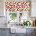 thumbnail image 2 of Pink Orange Flowers Window Valance Curtain Watercolor Green Leaves Rod Pocket Short Curtain for Living Room, Bedroom & Kitchen Window Decor 42x18in, 2 of 8