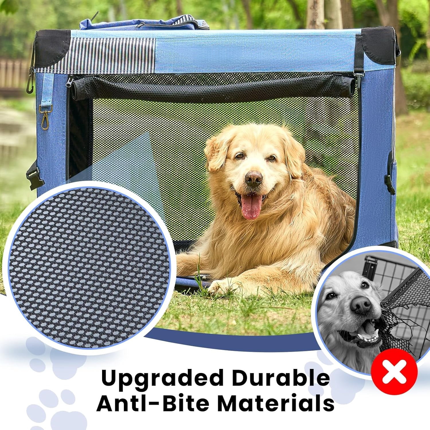 Nomipaw 36 Inch Portable Dog Crate Soft Collapsible,3-Door Blue Travel Pet Crate for Small/Medium Dogs Indoor & Outdoor with Durable Mesh Windows & Storage Bag