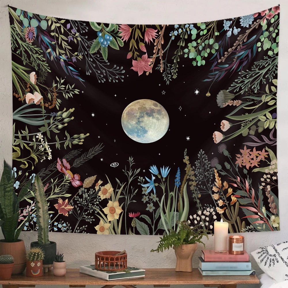 Vintage Flower Moon Tapestry Black Tapestry Wall Hanging Decor for College Dorm Ceiling Lunar Tapestry Walmart